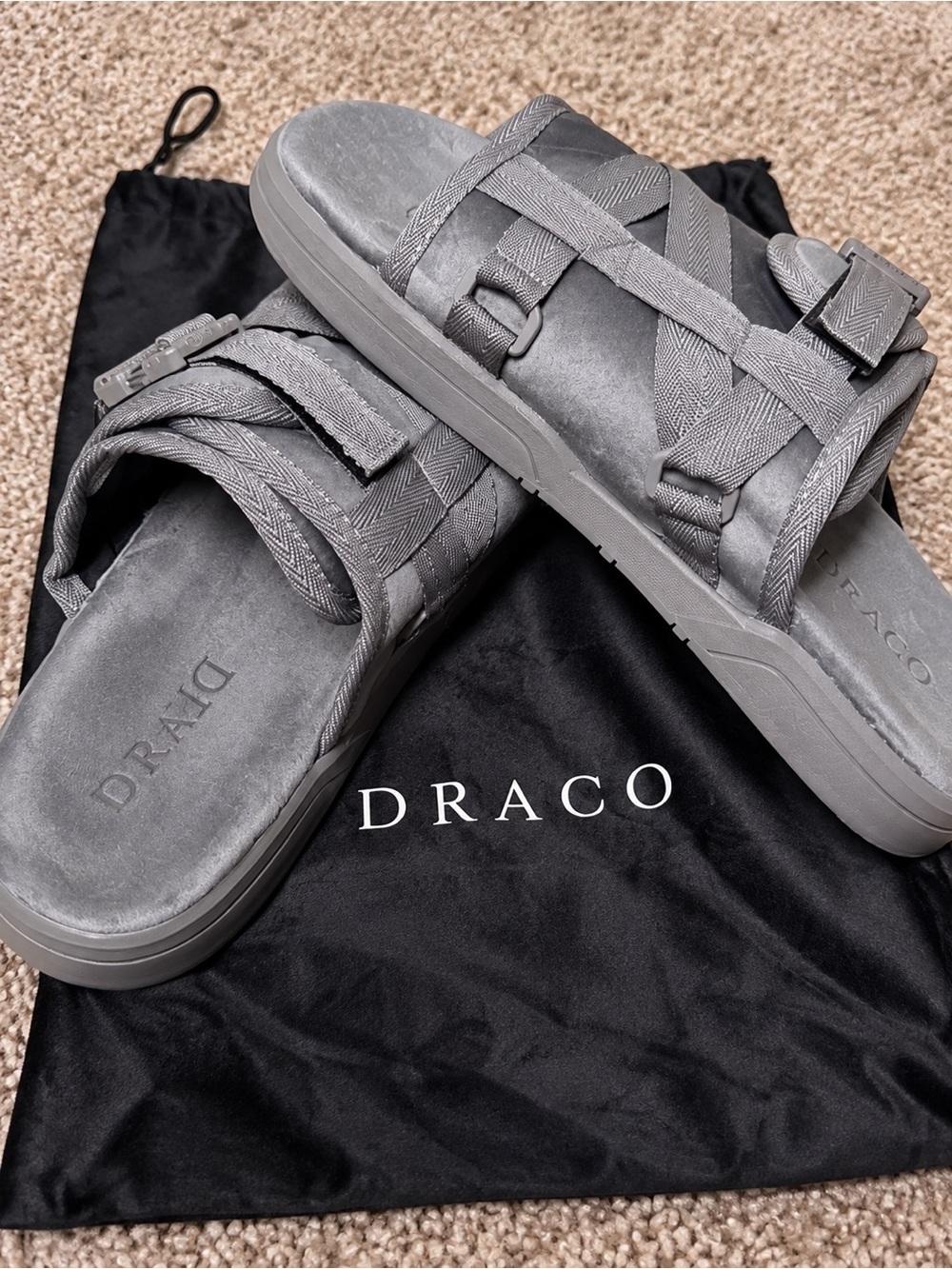 Draco Men's Gray Suede Slide Sandals with Adjustable Straps